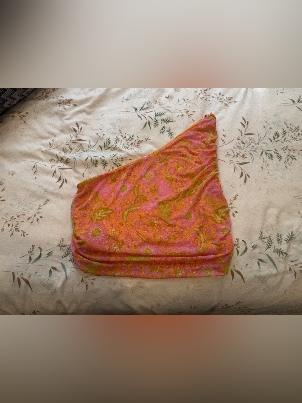 House of Harlow 1960 Pink, Greeb and Orange One-Shoulder Print Tank